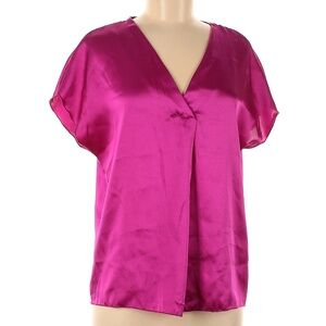 Nicole Miller Pink Satin V-Neck Top Shirt Blouse Size M